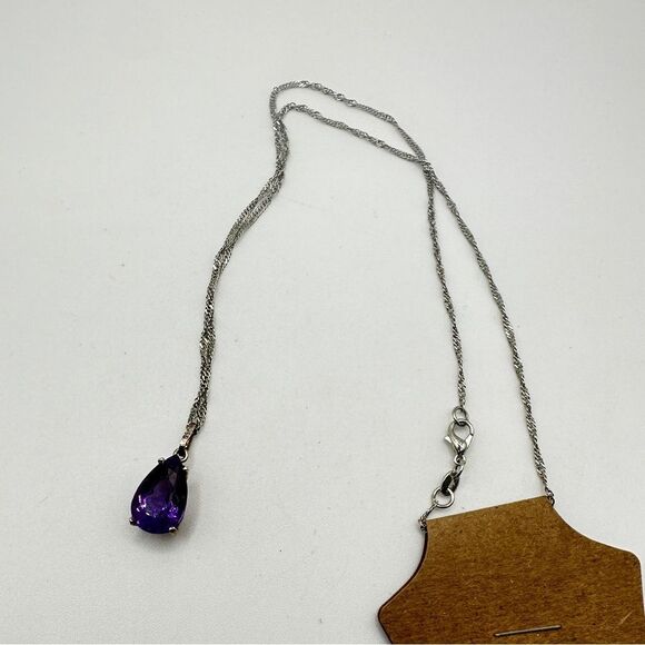 Genuine 10x15 pear cut faceted amethyst in 950 necklace! - Picture 15 of 16